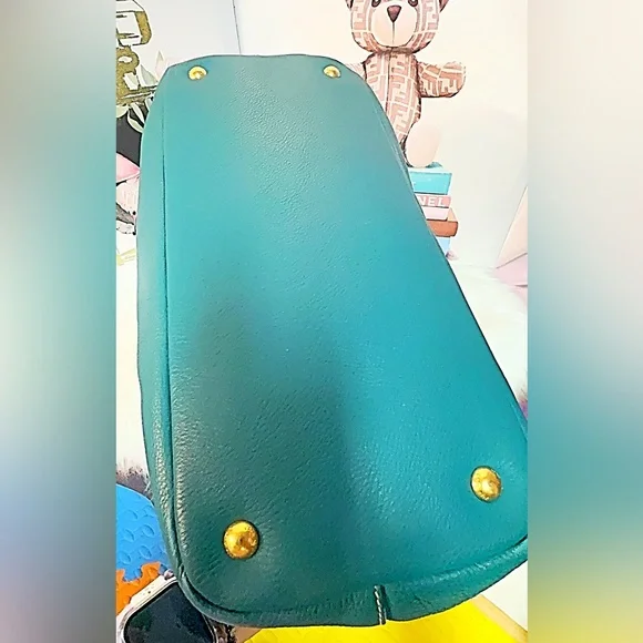 Prada Vitello Daino Leather 2-Way Tote Bag in a teal or green color - Picture 8 of 11